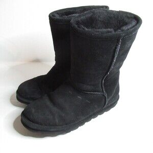 BearPaw Women's Elle Short Black Size 8 Calf Boots Classic Suede